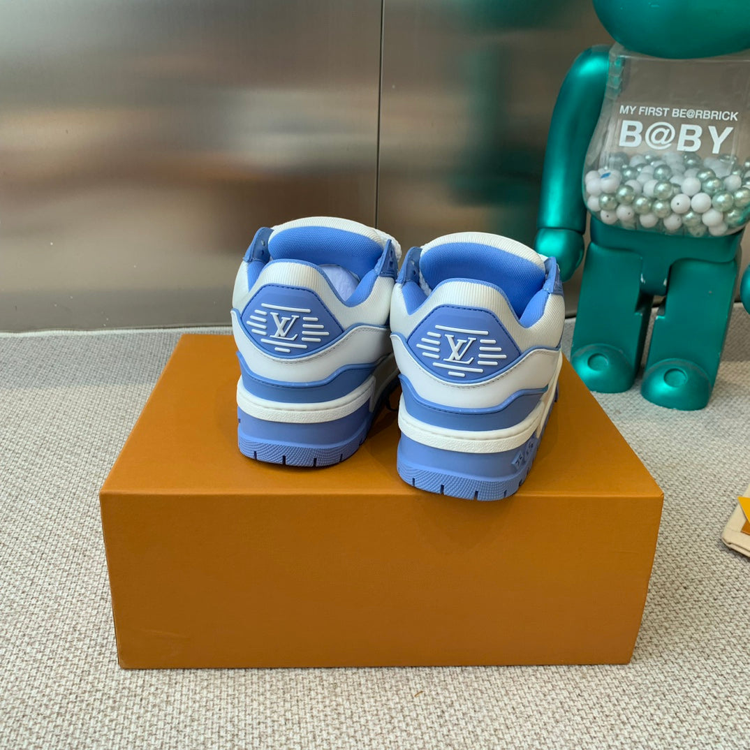 LOUIS VUITTON LV TRAINER MAXI SNEAKER IN WHITE MIX OCEAN BLUE CALFSKIN