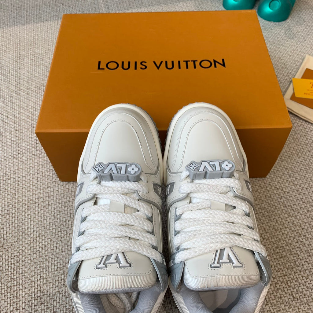 LOUIS VUITTON LV TRAINER MAXI SNEAKER IN WHITE MIX DOVE GRAY CALFSKIN