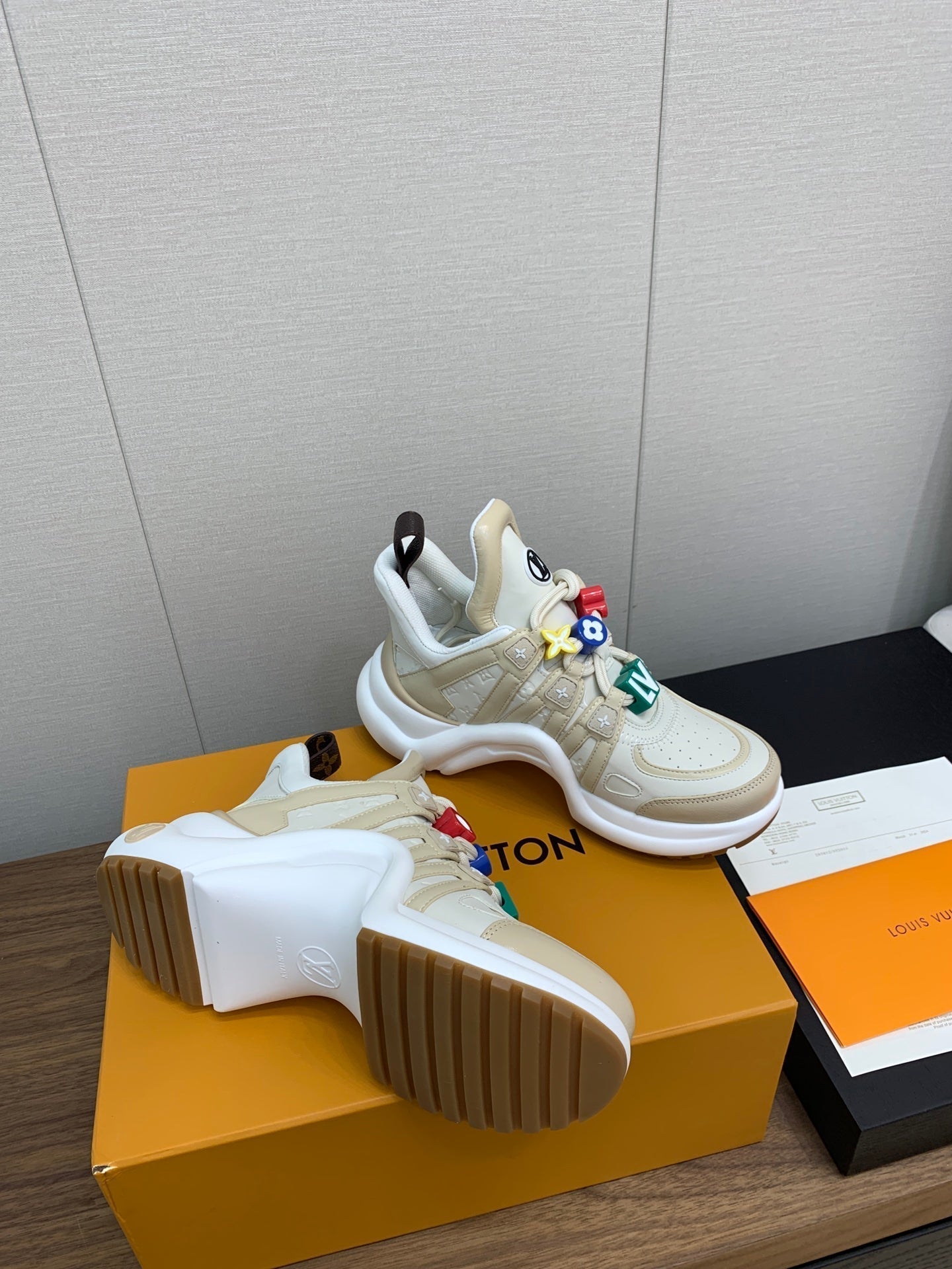 LOUIS VUITTON LV ARCHLIGHT SNEAKER BEIGE MIX CAMEL BROWN CALFSKIN