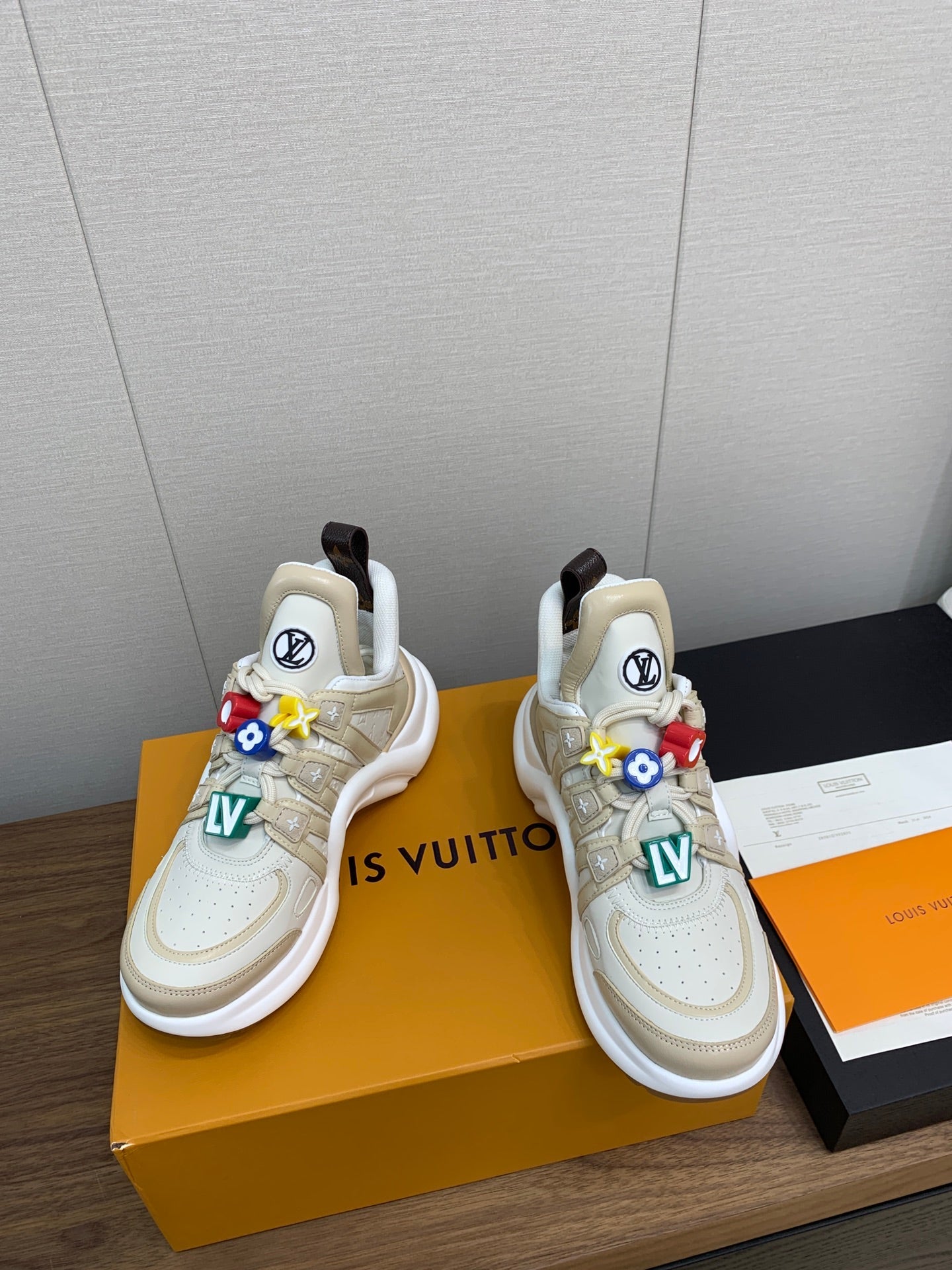 LOUIS VUITTON LV ARCHLIGHT SNEAKER BEIGE MIX CAMEL BROWN CALFSKIN