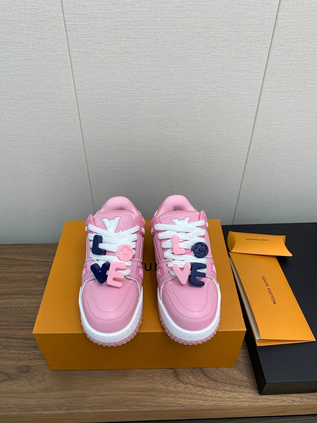 LOUIS VUITTON LV TRAINER IN LIGHT PINK CALFSKIN