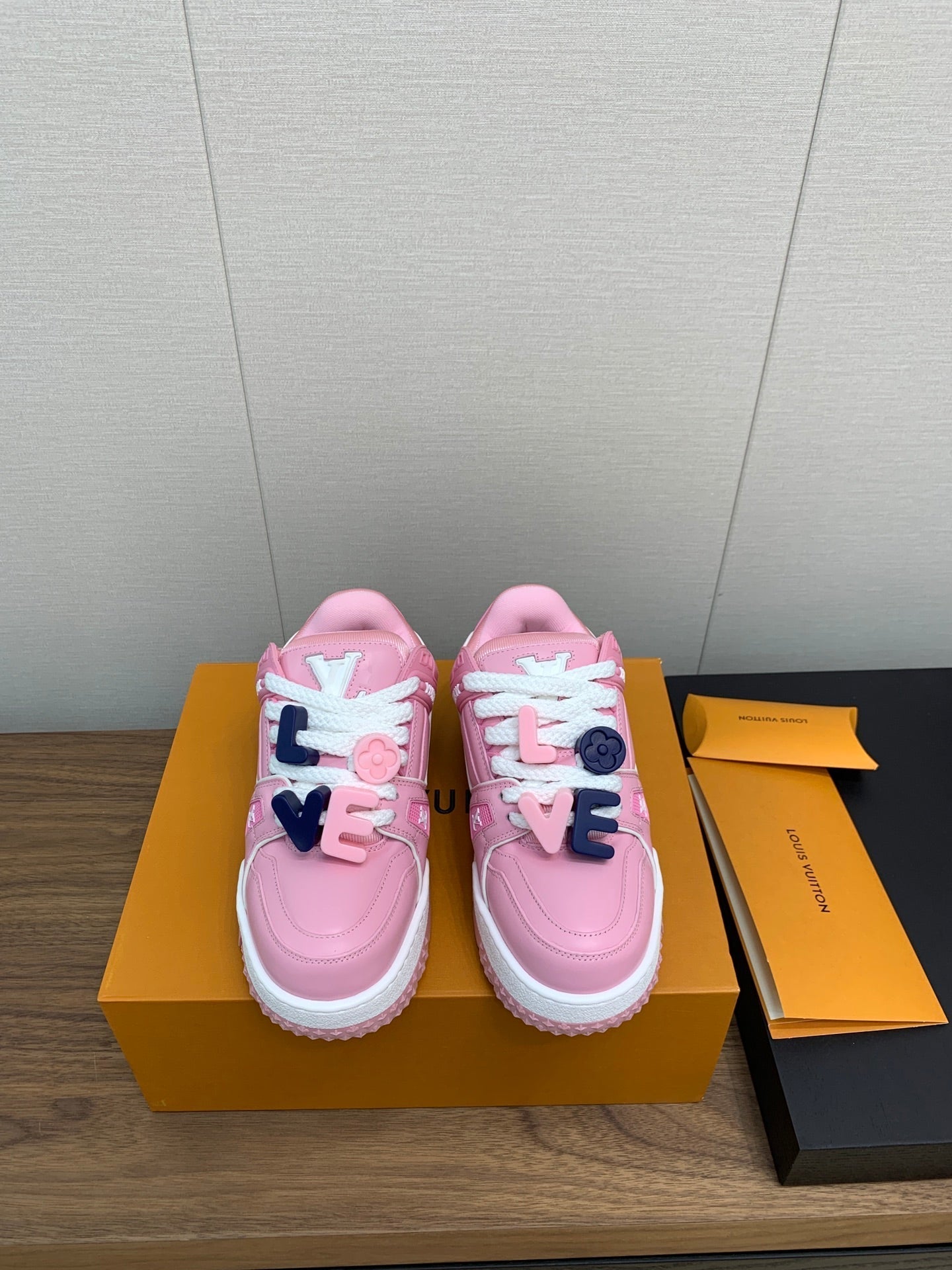 LOUIS VUITTON LV TRAINER IN LIGHT PINK CALFSKIN