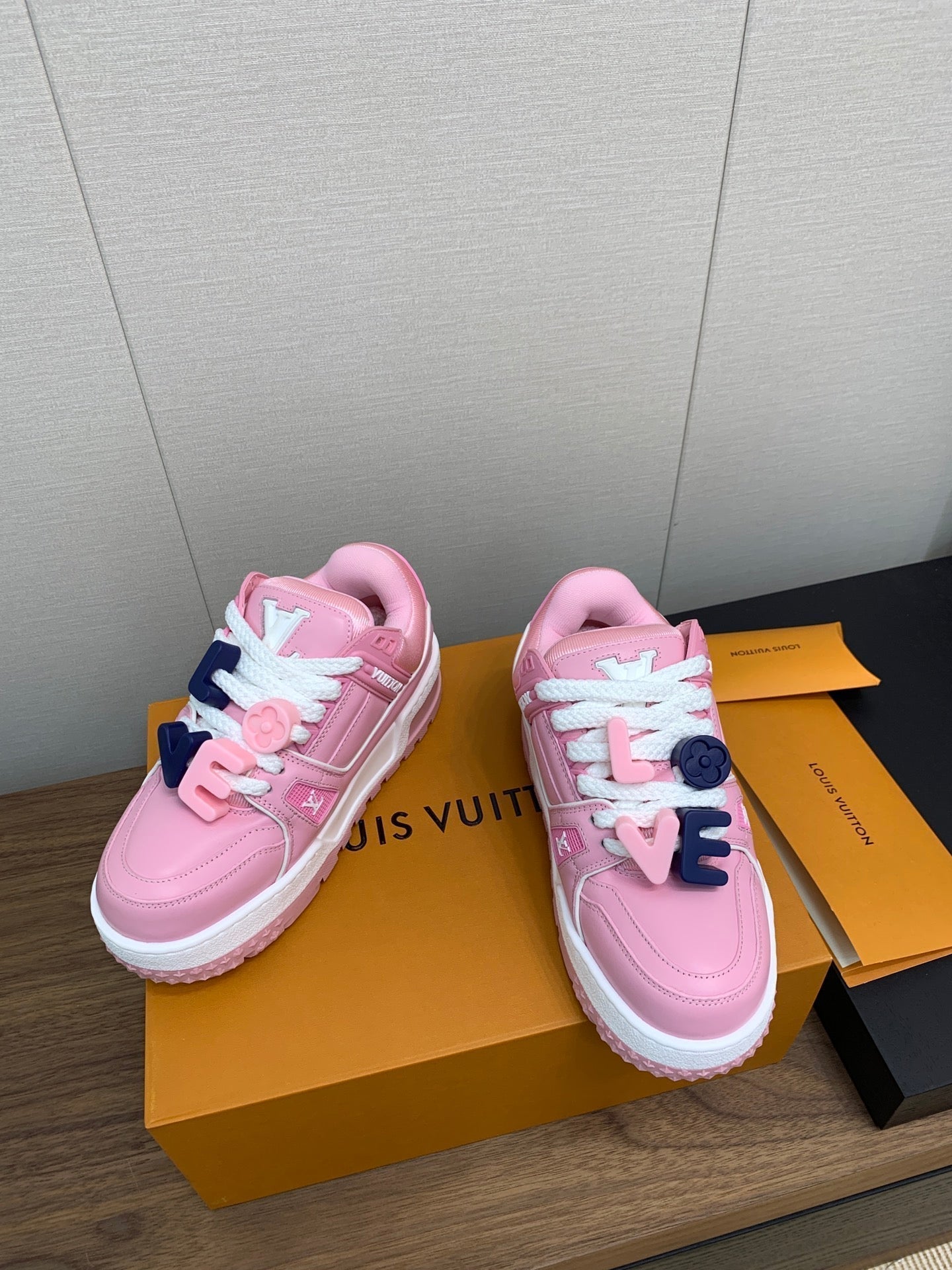 LOUIS VUITTON LV TRAINER IN LIGHT PINK CALFSKIN