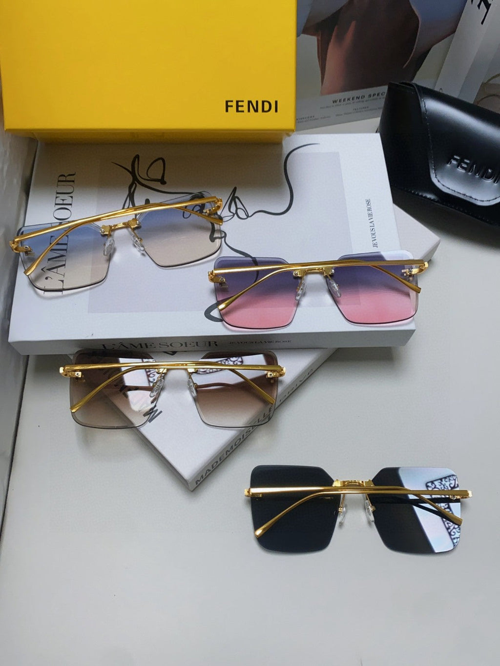 FIRST CRYSTAL SQUARE FRAME SUNGLASSES FE4082US IN METAL