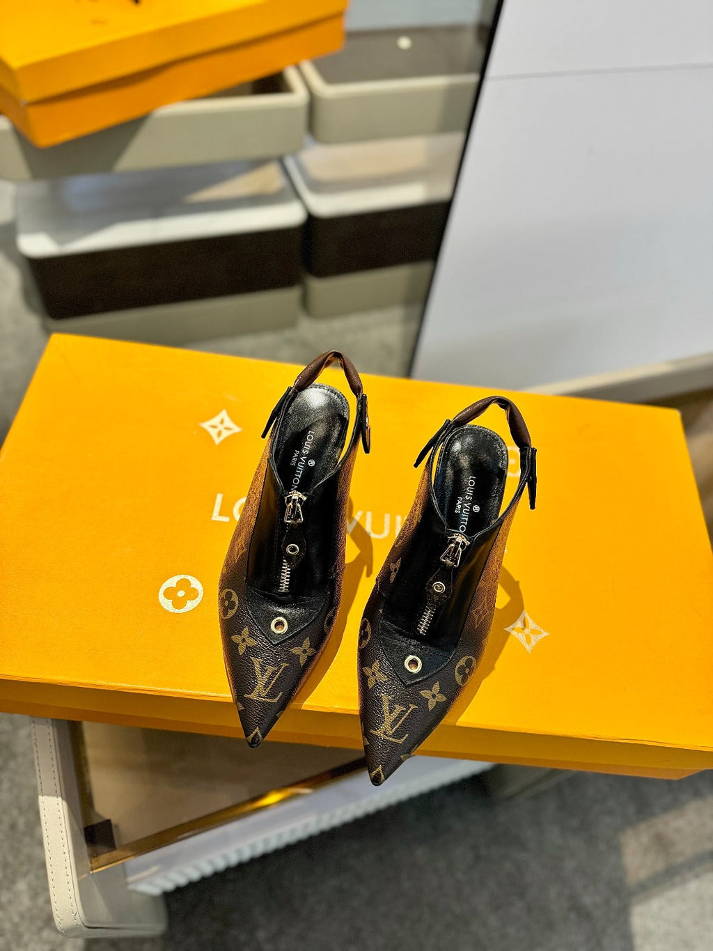 LOUIS VUITTON ALLURE HIGH 8 CM SLINGBACK IN CHOCOLATE BROWN MONOGRAM CALFSKIN