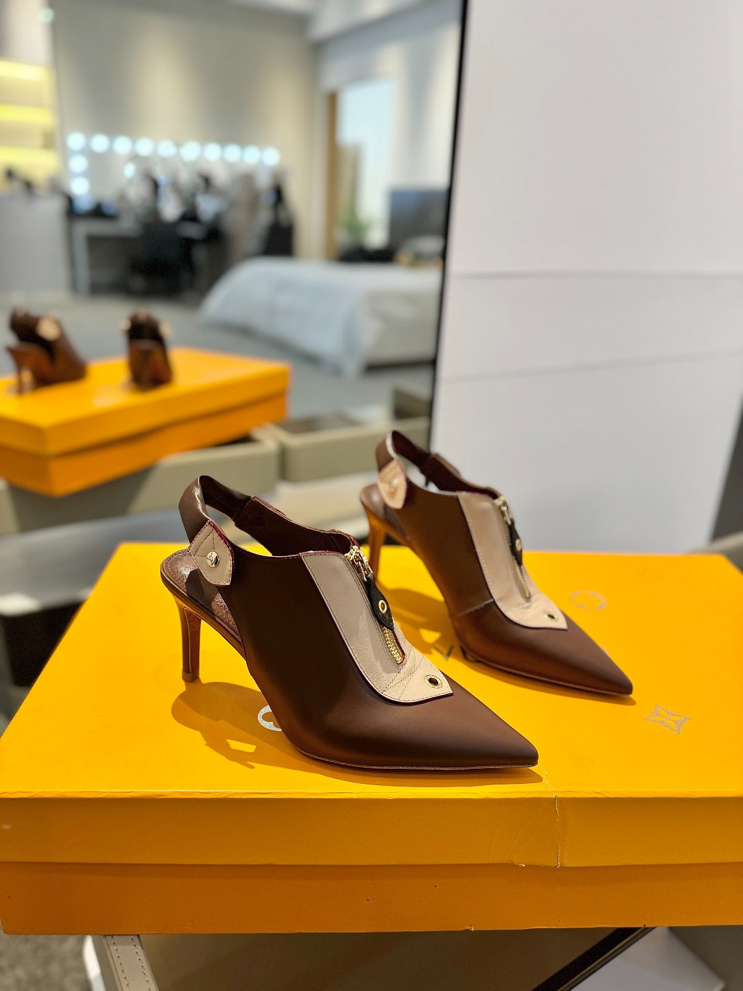 LOUIS VUITTON ALLURE HIGH 8 CM SLINGBACK IN CHOCOLATE MIX SAND BROWN CALFSKIN