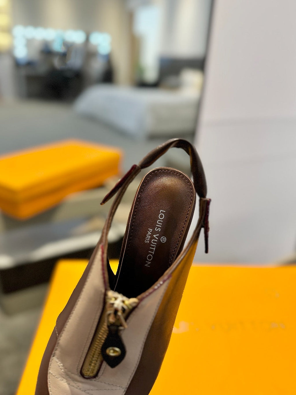 LOUIS VUITTON ALLURE HIGH 8 CM SLINGBACK IN CHOCOLATE MIX SAND BROWN CALFSKIN