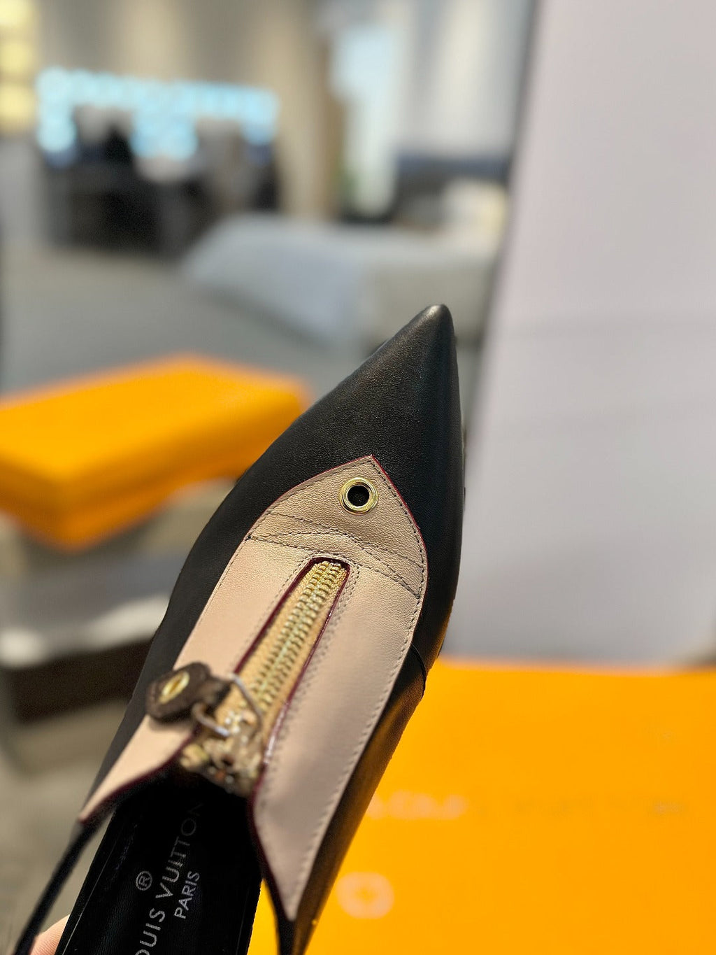 LOUIS VUITTON ALLURE HIGH 8 CM SLINGBACK IN BLACK MIX SAND BROWN CALFSKIN
