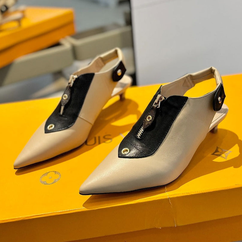 LOUIS VUITTON ALLURE HIGH 4.5 CM SLINGBACK IN SAND BROWN MIX BLACK CALFSKIN