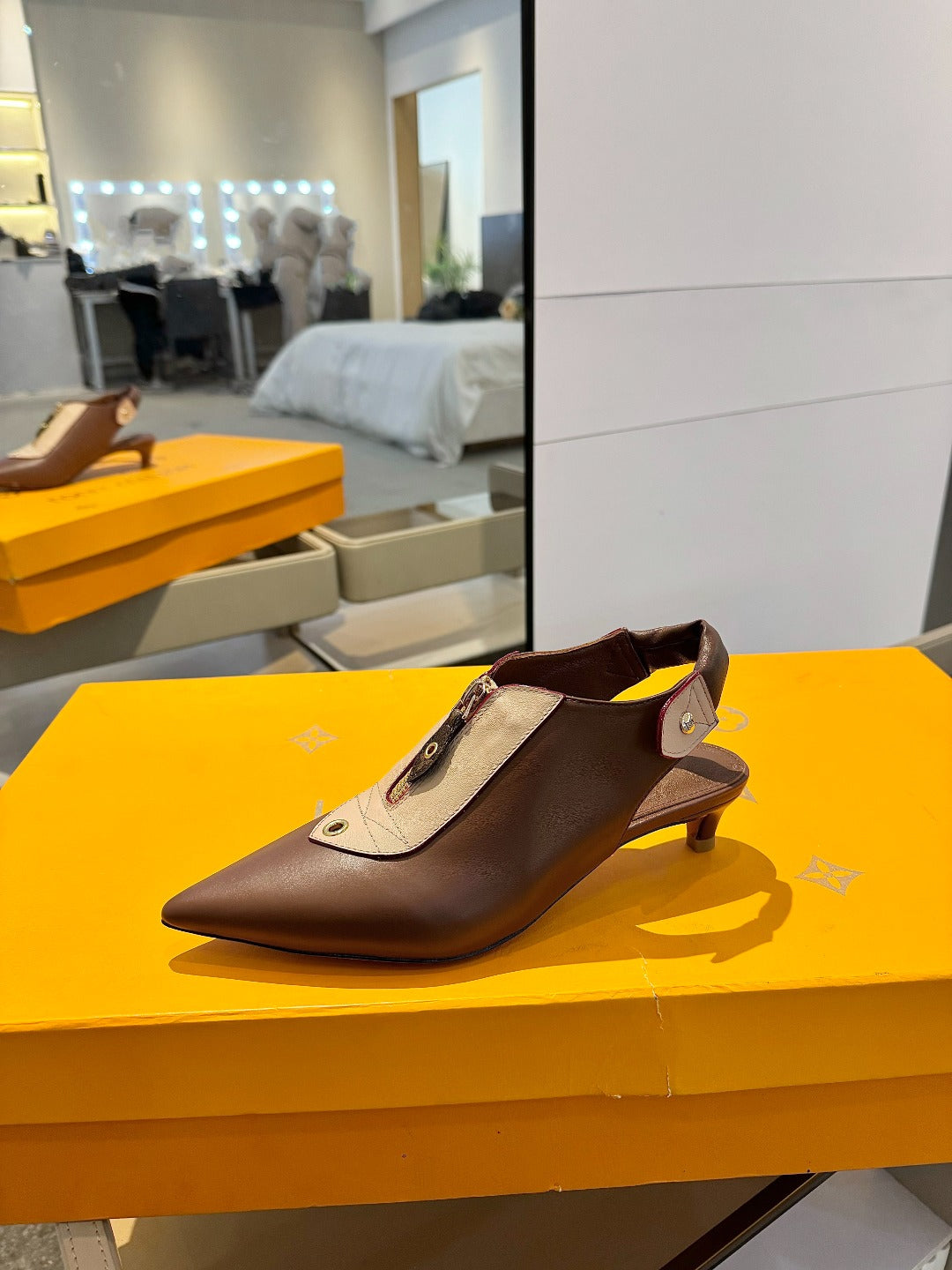 LOUIS VUITTON ALLURE HIGH 4.5 CM SLINGBACK IN CHOCOLATE MIX SAND BROWN CALFSKIN