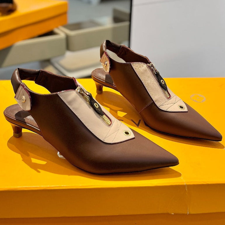 LOUIS VUITTON ALLURE HIGH 4.5 CM SLINGBACK IN CHOCOLATE MIX SAND BROWN CALFSKIN