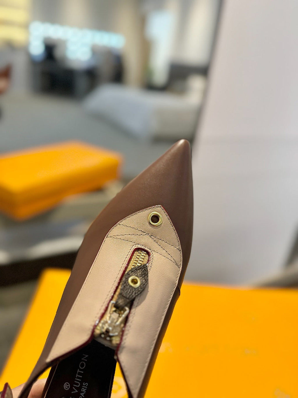 LOUIS VUITTON ALLURE HIGH 4.5 CM SLINGBACK IN CHOCOLATE MIX SAND BROWN CALFSKIN
