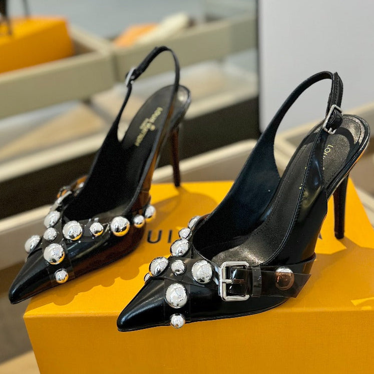 LOUIS VUITTON HIGH HEELS 95 MM IN BLACK PATENT CALFSKIN WITH CRYSTALS