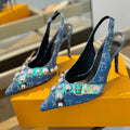 LOUIS VUITTON HIGH HEELS 95 MM IN CLASSIC BLUE MONOGRAM DENIM WITH CRYSTALS