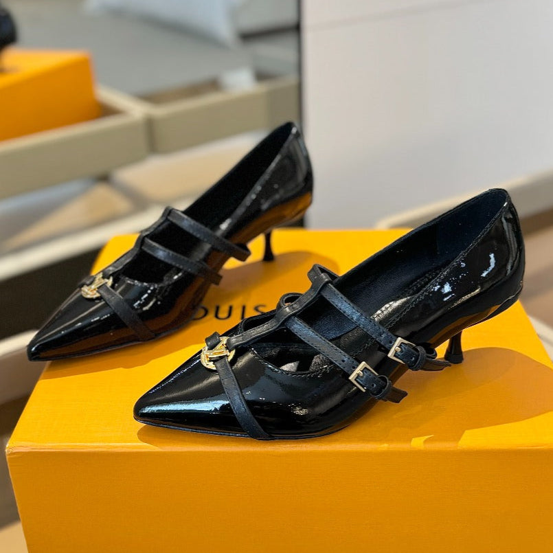 LOUIS VUITTON HIGH PUMP 5 CM TRIPLE-STRAP IN BLACK PATENT CALFSKIN