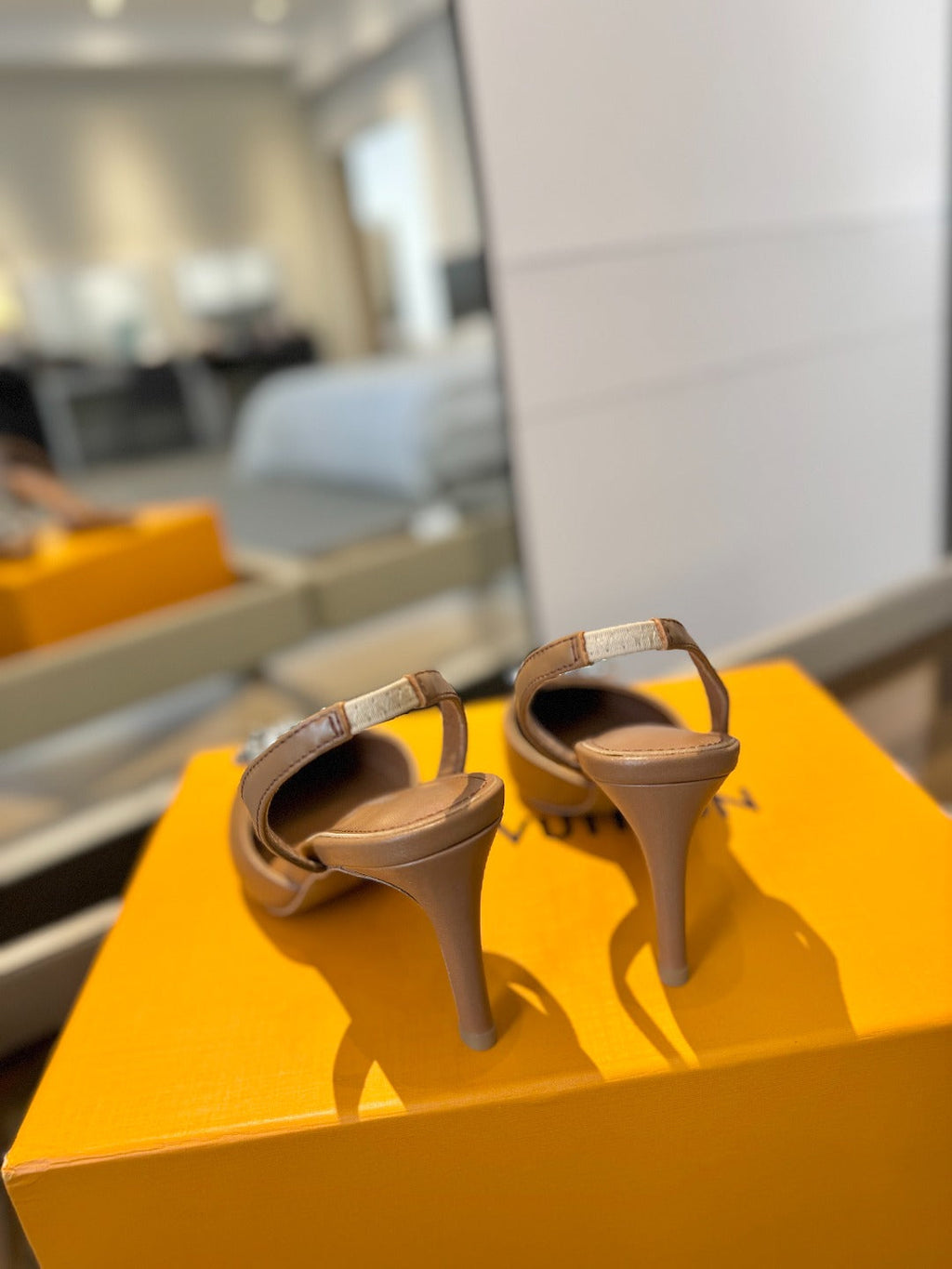 LOUIS VUITTON HIGH HEEL 75 MM SLINGBACK IN BRONZE BROWN CALFSKIN WITH CRYSTAL