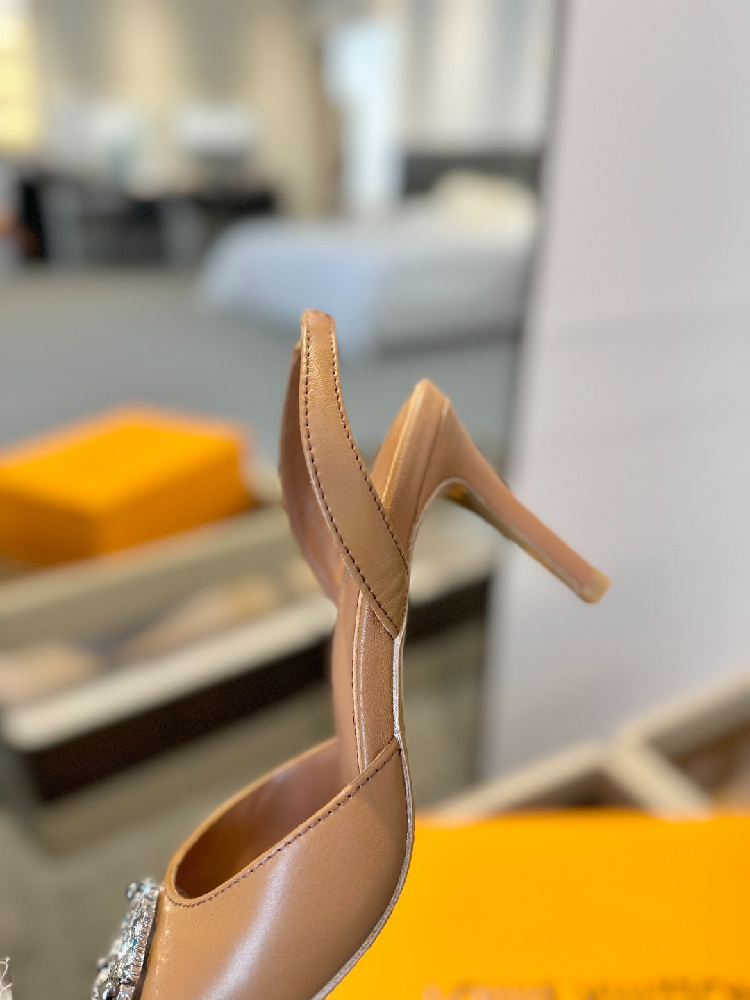 LOUIS VUITTON HIGH HEEL 75 MM SLINGBACK IN BRONZE BROWN CALFSKIN WITH CRYSTAL