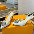LOUIS VUITTON HIGH HEEL 75 MM SLINGBACK IN WHITE CALFSKIN WITH CRYSTAL