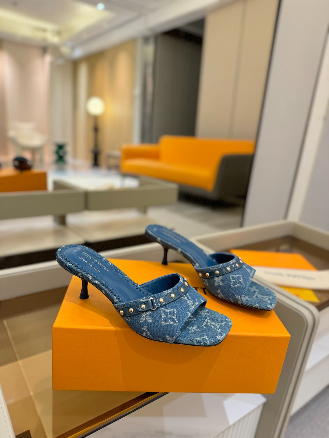 LOUIS VUITTON LV X TM 6AM HIGH 4 CM MULE IN NAVY BLUE MONOGRAM DENIM