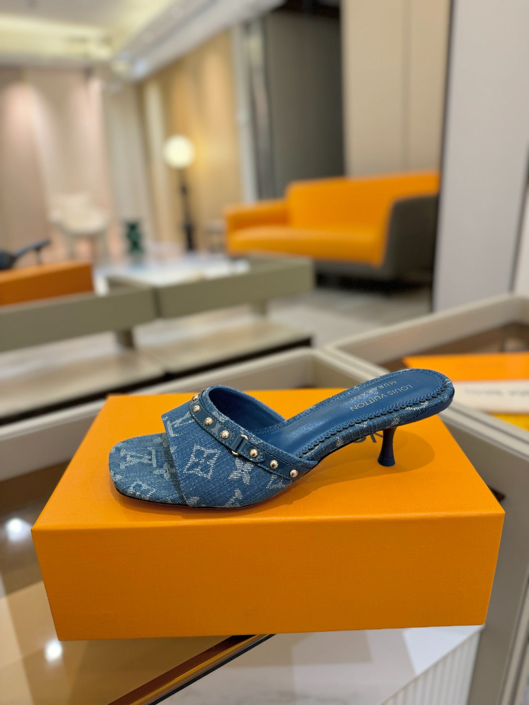 LOUIS VUITTON LV X TM 6AM HIGH 4 CM MULE IN NAVY BLUE MONOGRAM DENIM
