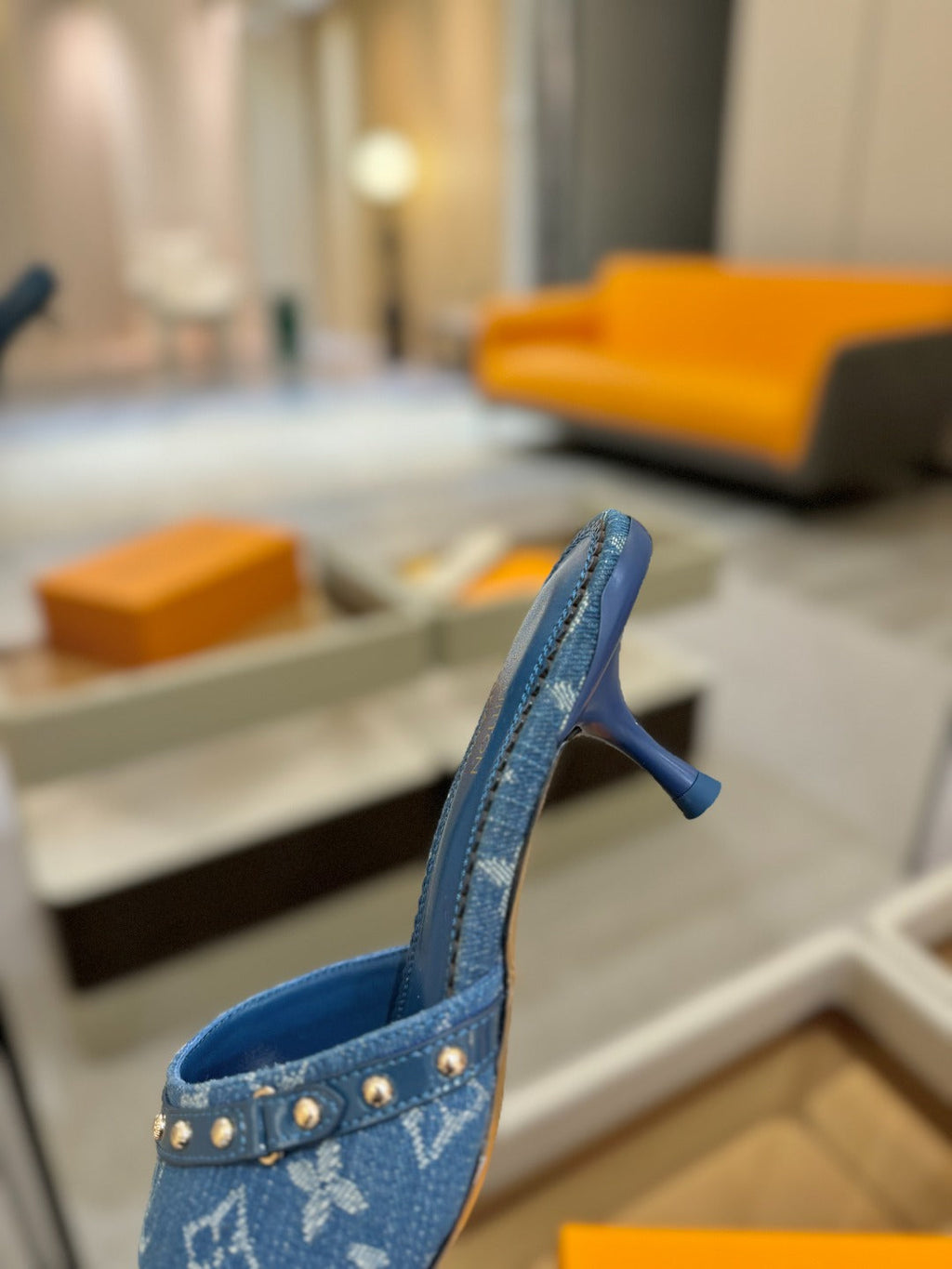 LOUIS VUITTON LV X TM 6AM HIGH 4 CM MULE IN NAVY BLUE MONOGRAM DENIM