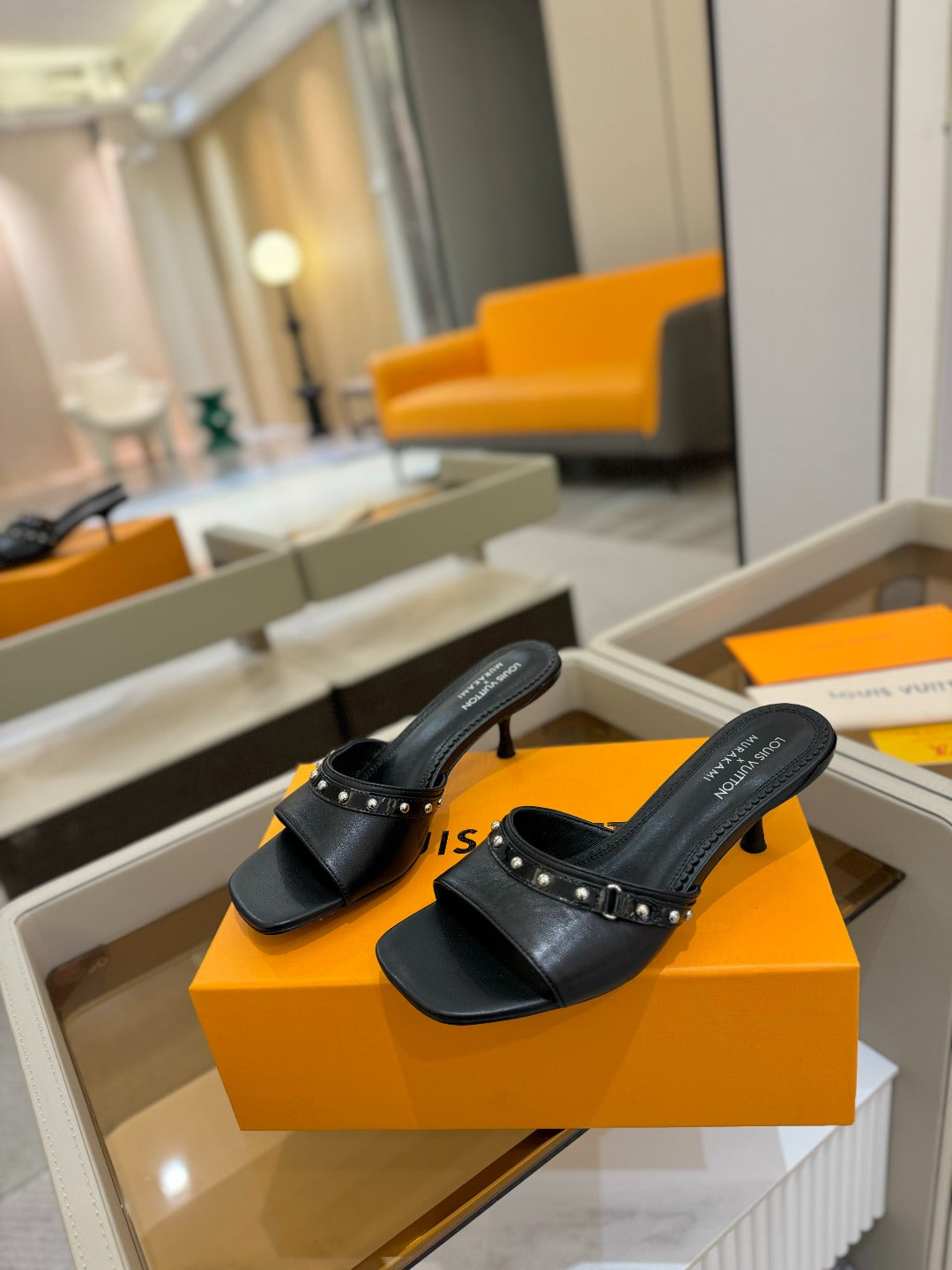 LOUIS VUITTON LV X TM 6AM HIGH 4 CM MULE IN BLACK CALFSKIN