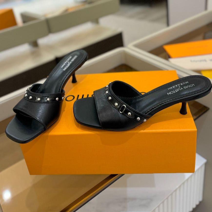LOUIS VUITTON LV X TM 6AM HIGH 4 CM MULE IN BLACK CALFSKIN