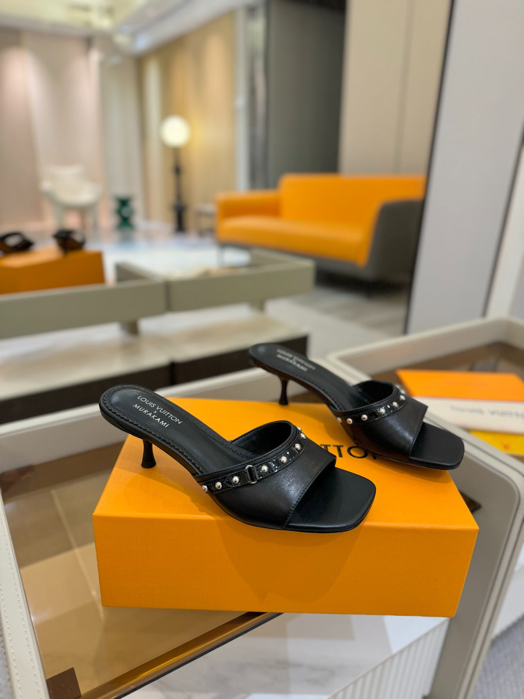 LOUIS VUITTON LV X TM 6AM HIGH 4 CM MULE IN BLACK CALFSKIN