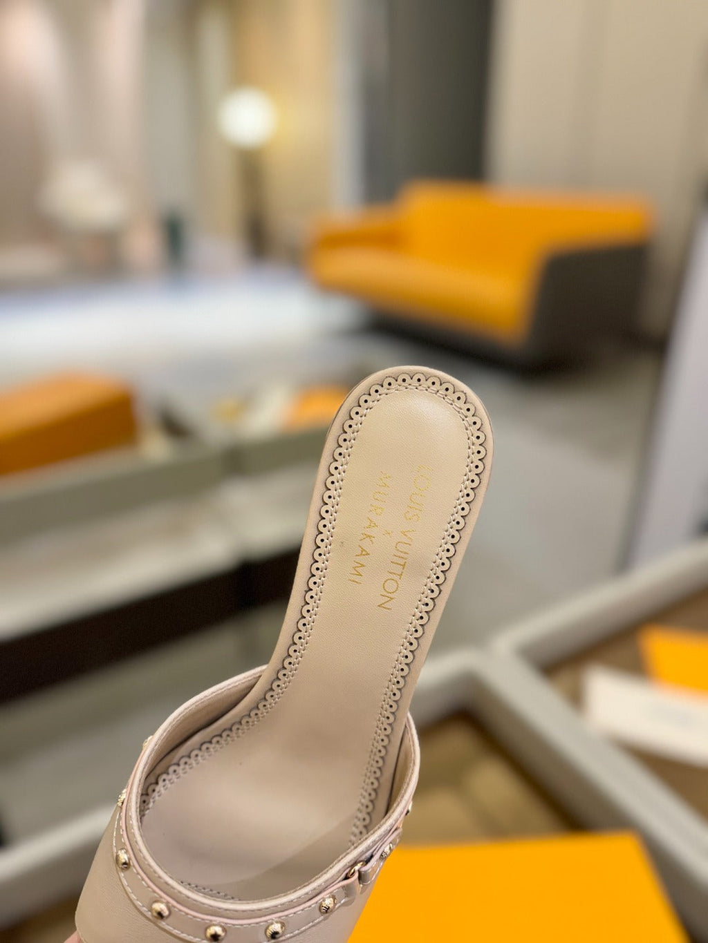 LOUIS VUITTON LV X TM 6AM HIGH 4 CM MULE IN LINEN TAN CALFSKIN