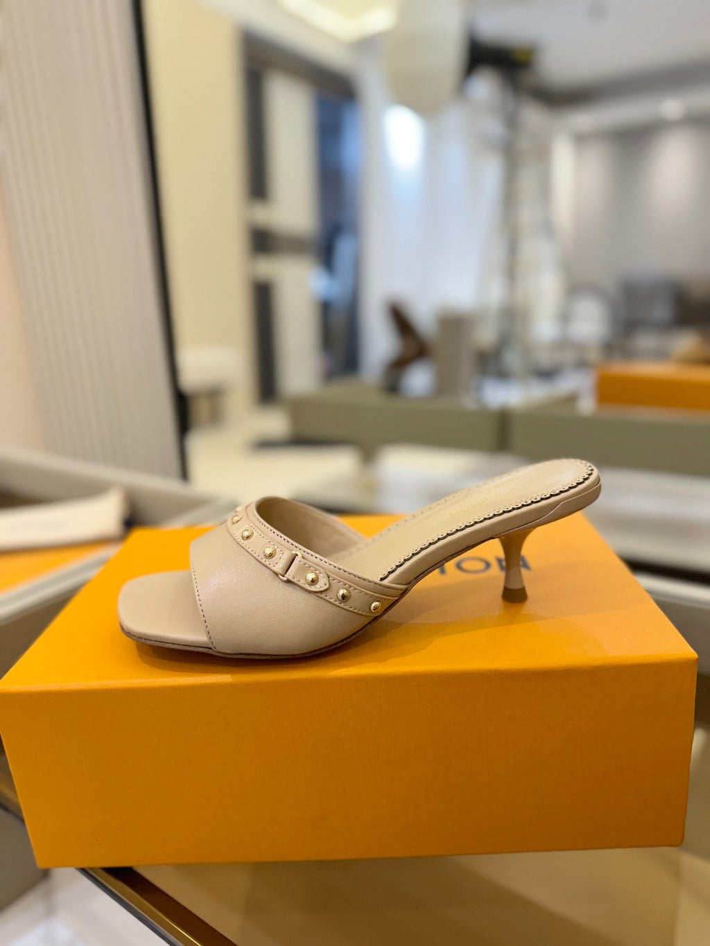 LOUIS VUITTON LV X TM 6AM HIGH 4 CM MULE IN LINEN TAN CALFSKIN