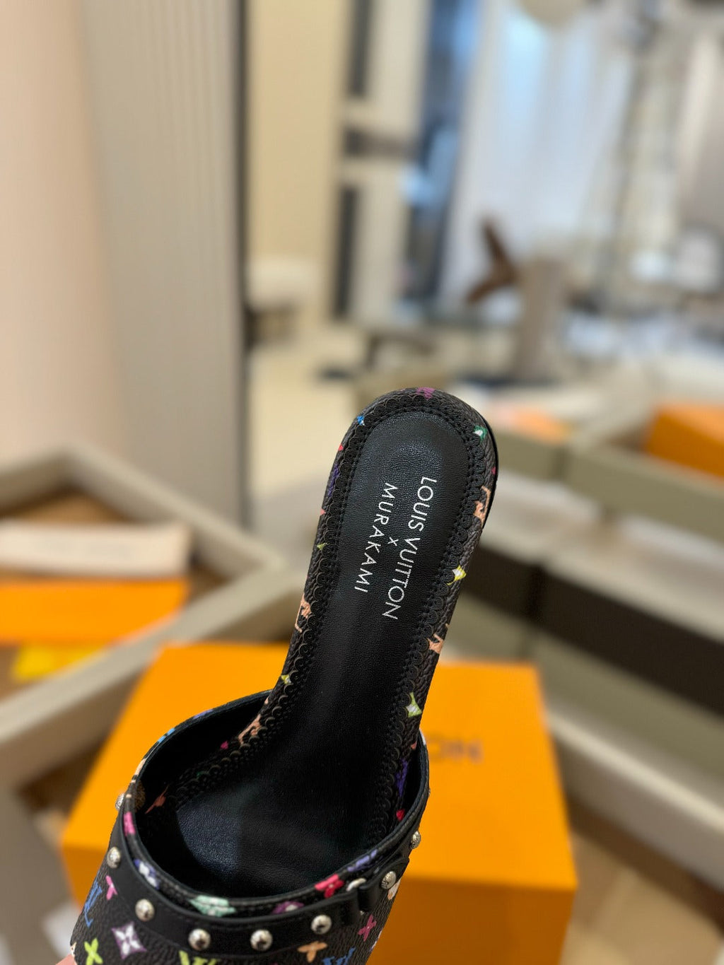 LOUIS VUITTON LV X TM 6AM HIGH 4 CM MULE IN BLACK MONOGRAM CALFSKIN