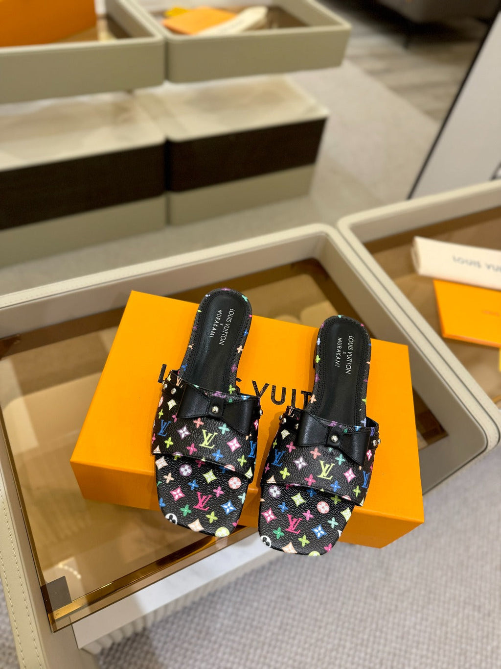 LOUIS VUITTON LV X TM 6AM FLAT MULE IN BLACK MONOGRAM CALFSKIN