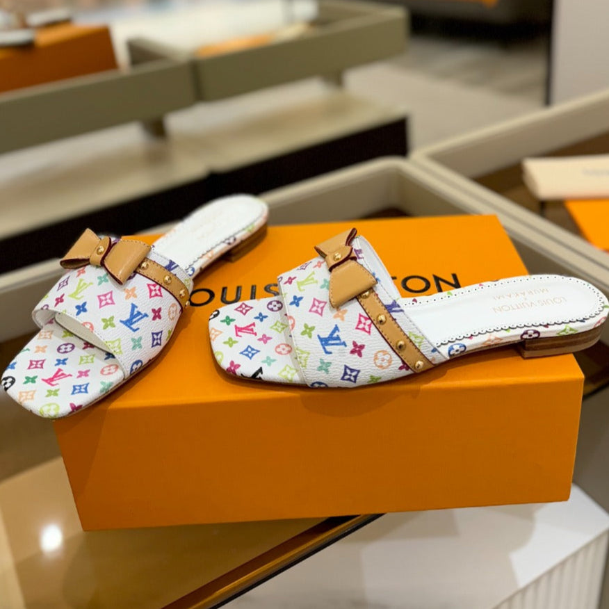 LOUIS VUITTON LV X TM 6AM FLAT MULE IN WHITE MONOGRAM CALFSKIN