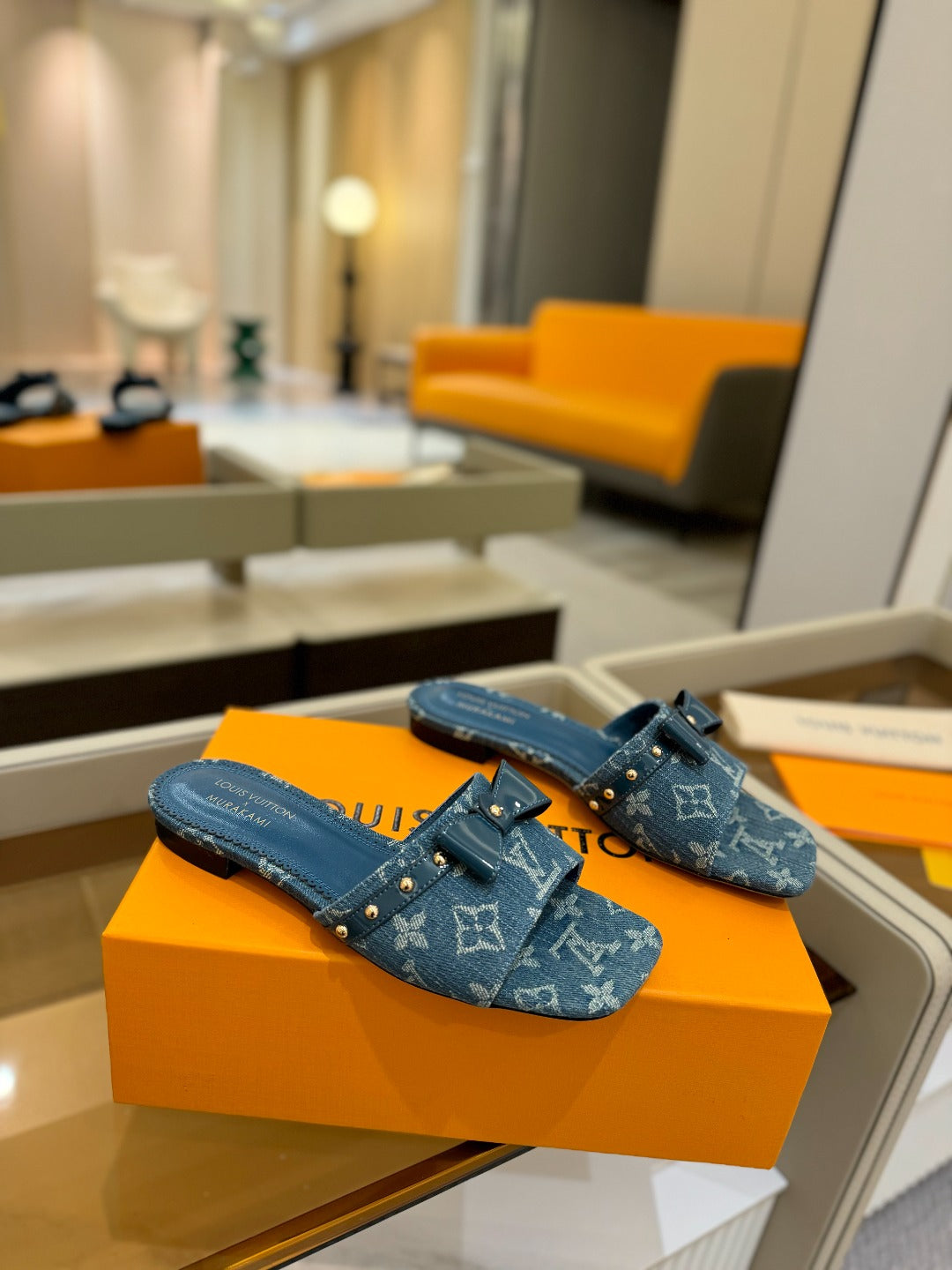 LOUIS VUITTON LV X TM 6AM FLAT MULE IN NAVY BLUE MONOGRAM DENIM