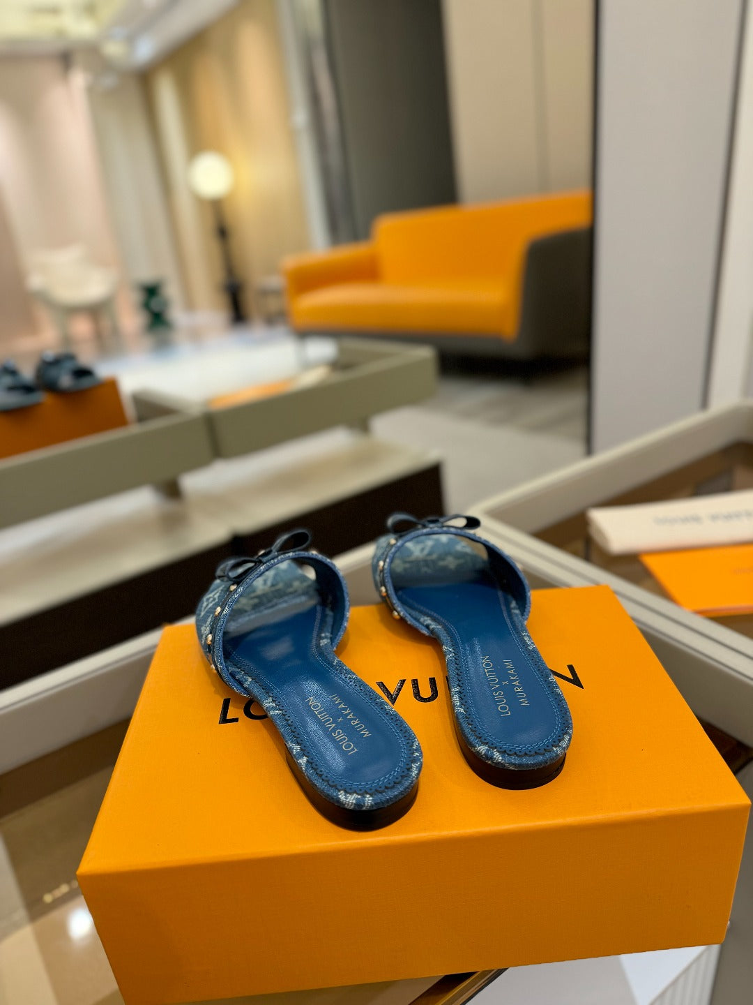 LOUIS VUITTON LV X TM 6AM FLAT MULE IN NAVY BLUE MONOGRAM DENIM