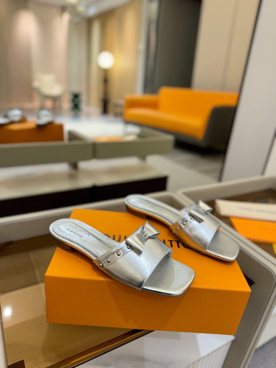 LOUIS VUITTON LV X TM 6AM FLAT MULE IN SILVER CALFSKIN