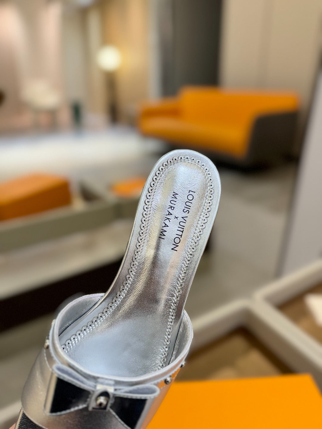 LOUIS VUITTON LV X TM 6AM FLAT MULE IN SILVER CALFSKIN
