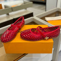 LOUIS VUITTON ROMY FLAT BALLERINA IN CHERRY RED MESH PATENT CALFSKIN