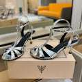 LOUIS VUITTON HIGH SANDALS 75 MM IN SILVER CALFSKIN