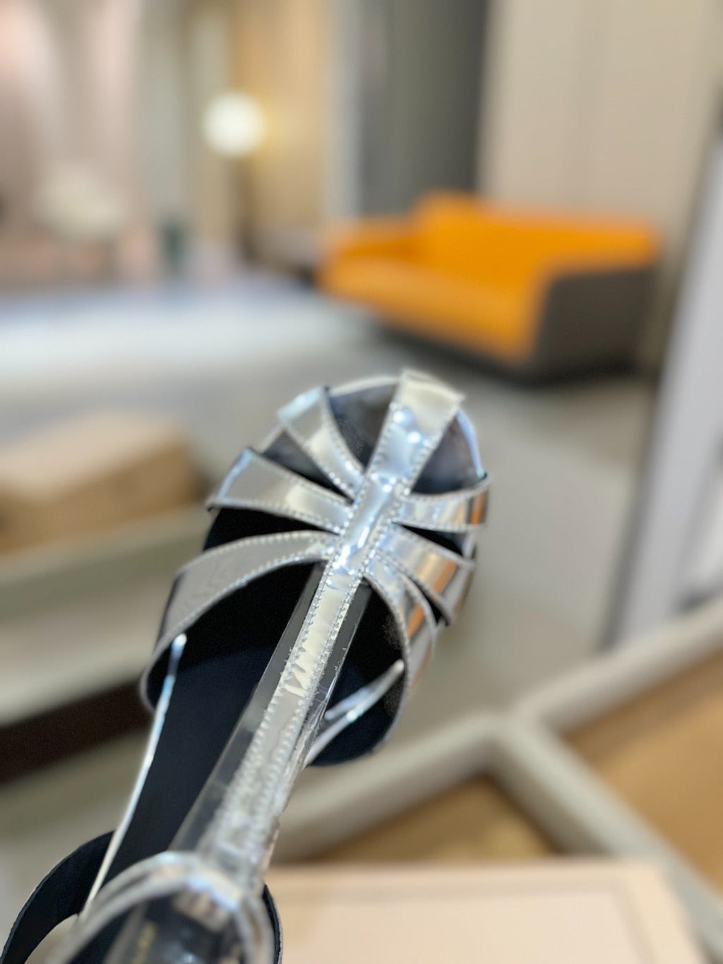 LOUIS VUITTON HIGH SANDALS 75 MM IN SILVER CALFSKIN