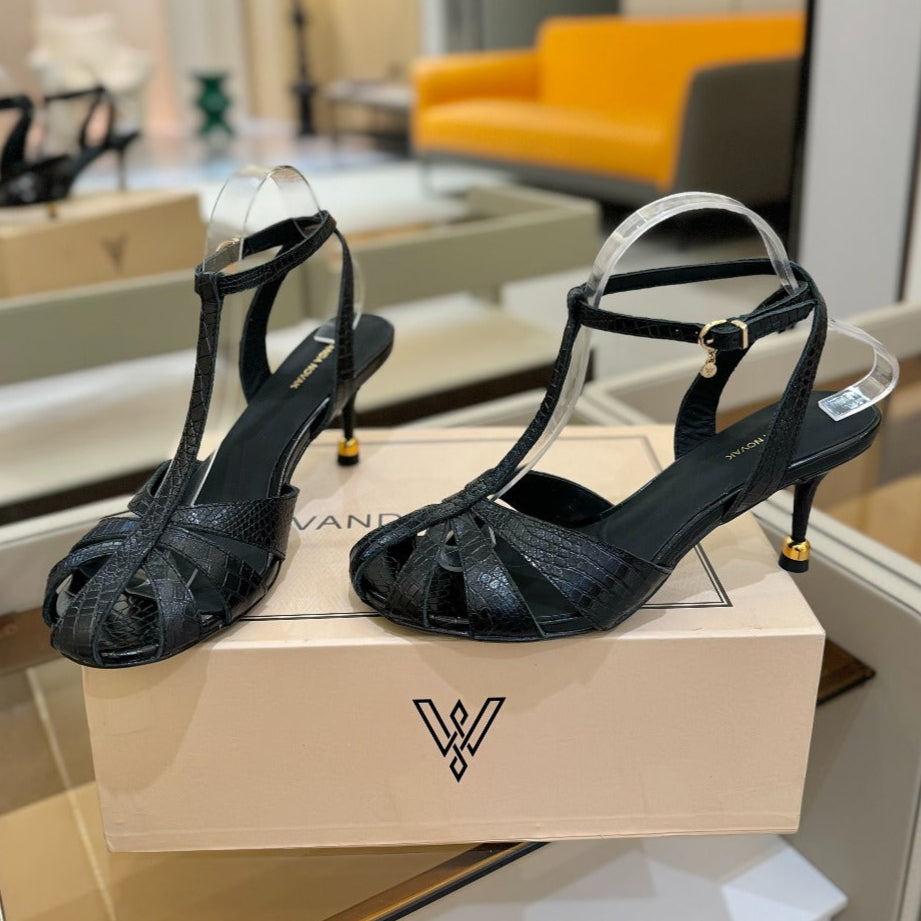 LOUIS VUITTON HIGH SANDALS 75 MM IN BLACK CALFSKIN