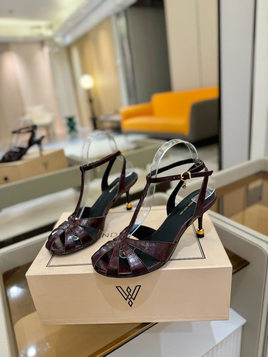 LOUIS VUITTON HIGH SANDALS 75 MM IN MAHOGANY RED PATENT CALFSKIN