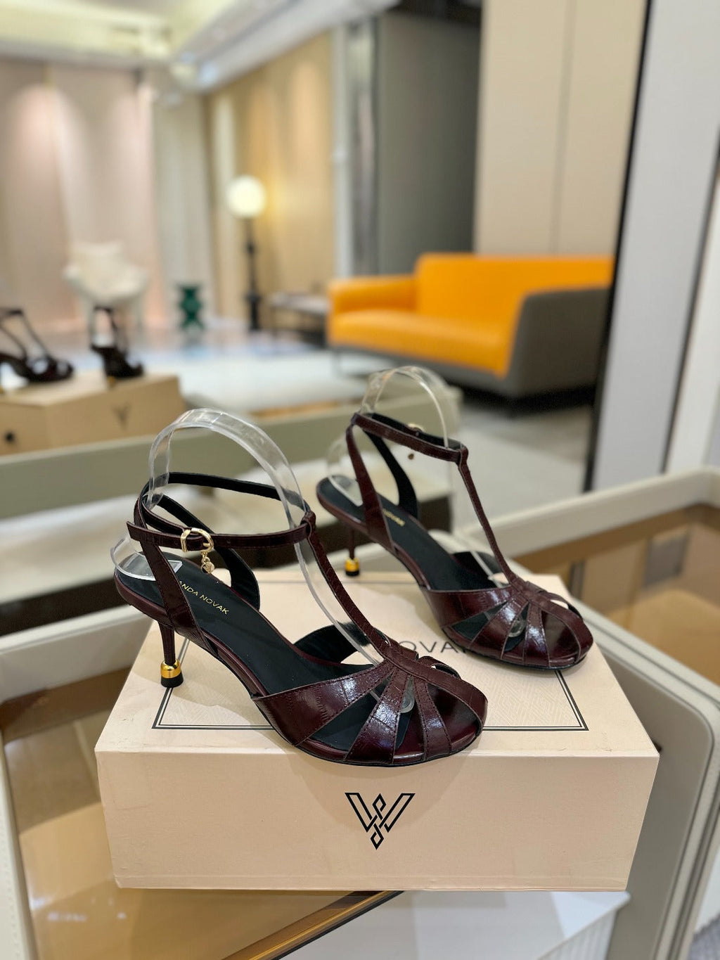 LOUIS VUITTON HIGH SANDALS 75 MM IN MAHOGANY RED PATENT CALFSKIN