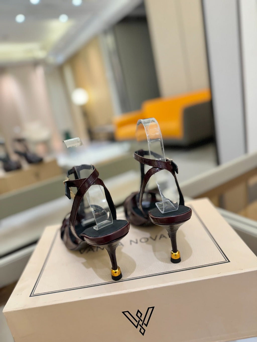LOUIS VUITTON HIGH SANDALS 75 MM IN MAHOGANY RED PATENT CALFSKIN