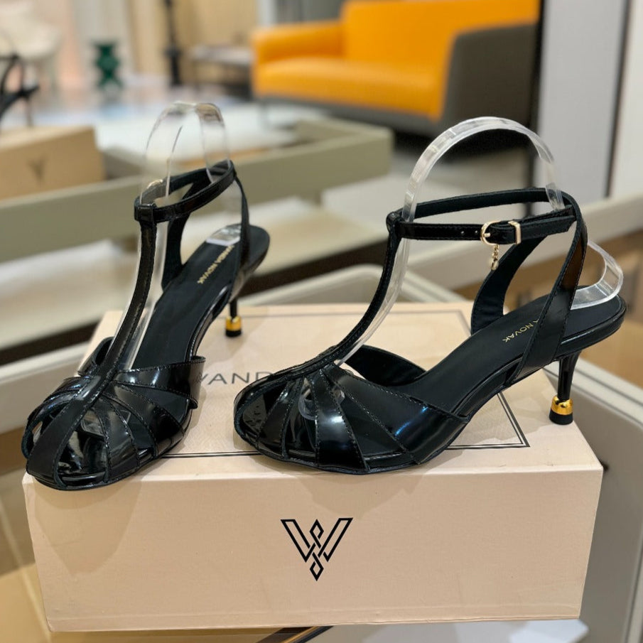 LOUIS VUITTON HIGH SANDALS 75 MM IN BLACK PATENT CALFSKIN