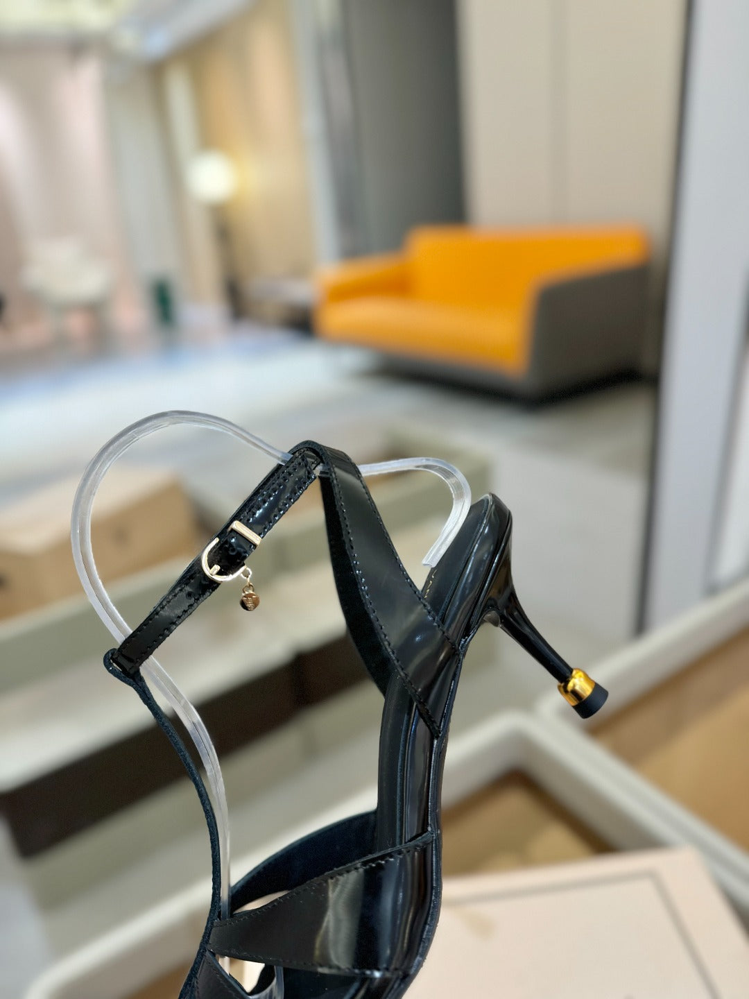 LOUIS VUITTON HIGH SANDALS 75 MM IN BLACK PATENT CALFSKIN