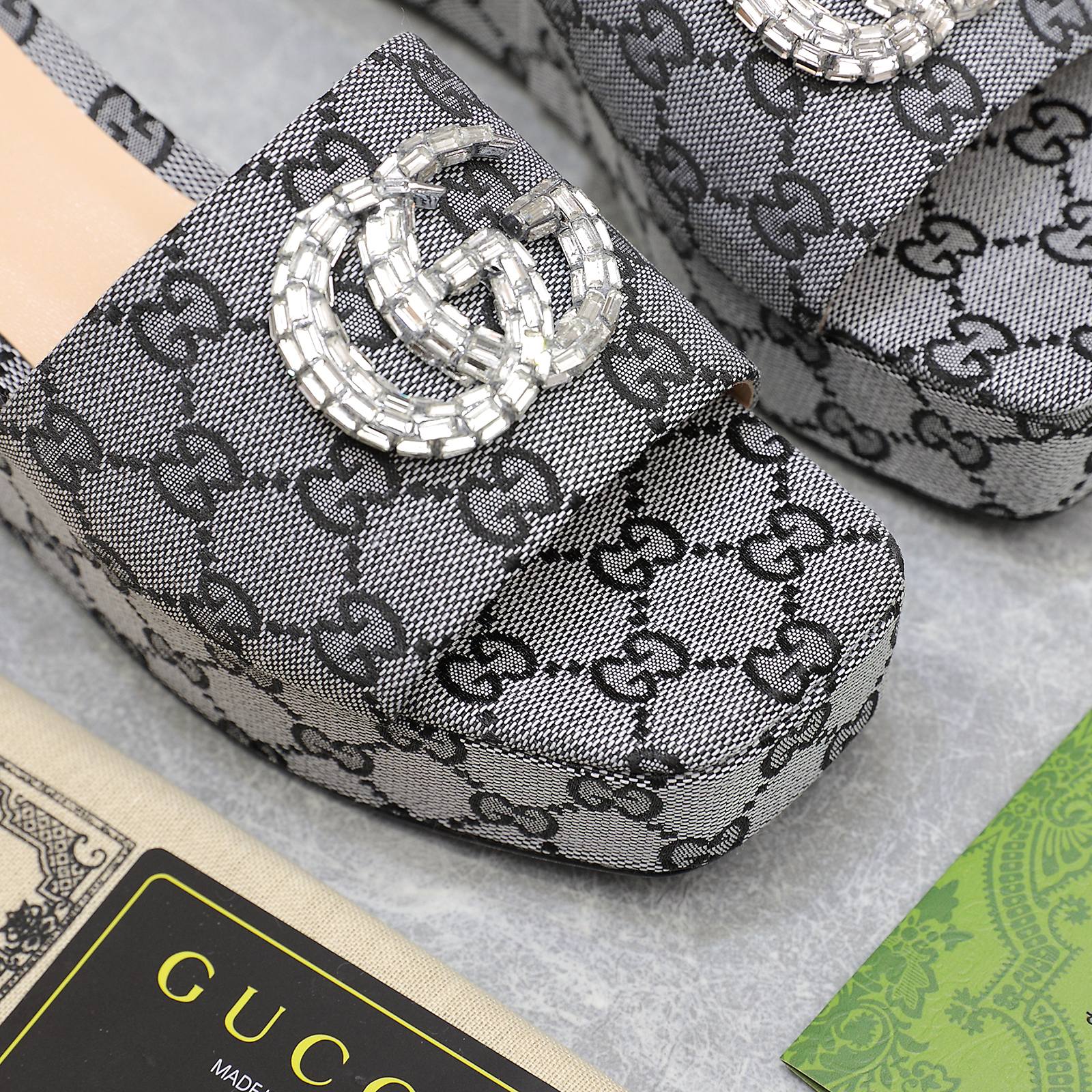 GUCCI HIGH WEDGE PLATFORM WITH DOUBLE G IN GRAY CANVAS