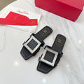 VIV' BY THE SEA MULES IN BLACK CALFSKIN CRYSTAL BUCKLE