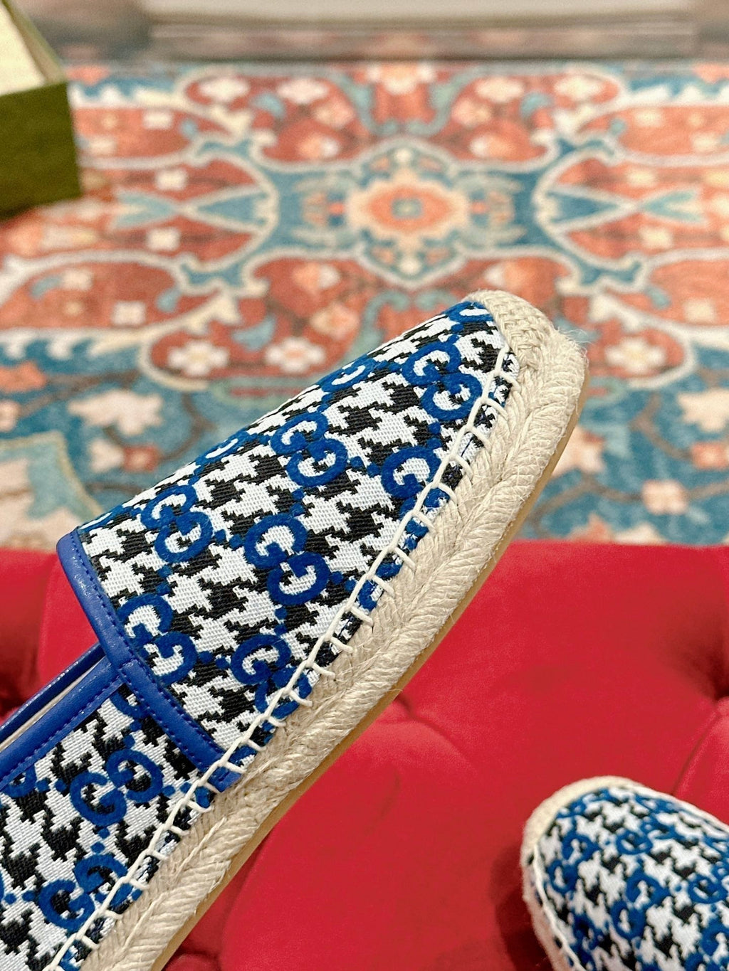 GUCCI ESPADRILLE LOAFER COBALT AND BLACK CANVAS
