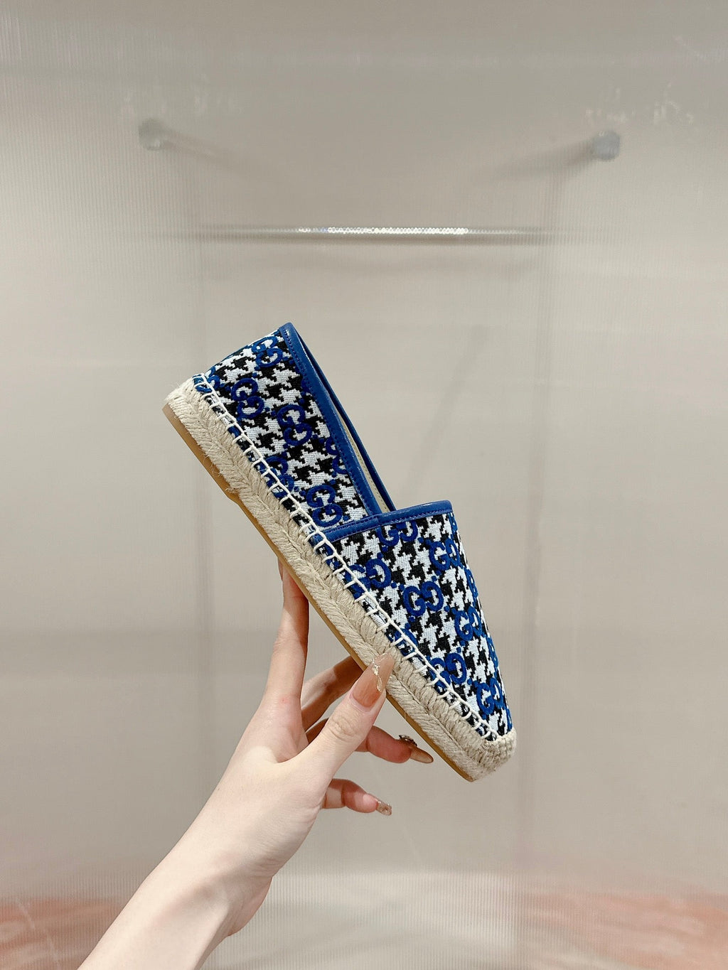 GUCCI ESPADRILLE LOAFER COBALT AND BLACK CANVAS